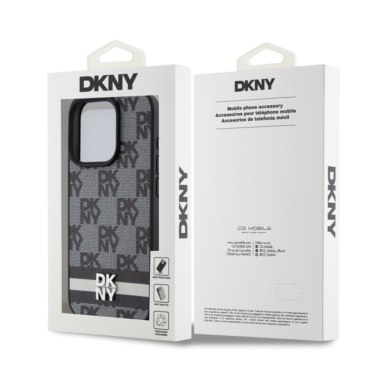 DKNY PU Leather Checkered Pattern and Stripe Zadní Kryt pro iPhone 15 Pro Max Black