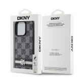 DKNY PU Leather Checkered Pattern and Stripe Zadní Kryt pro iPhone 14 Pro Max Black