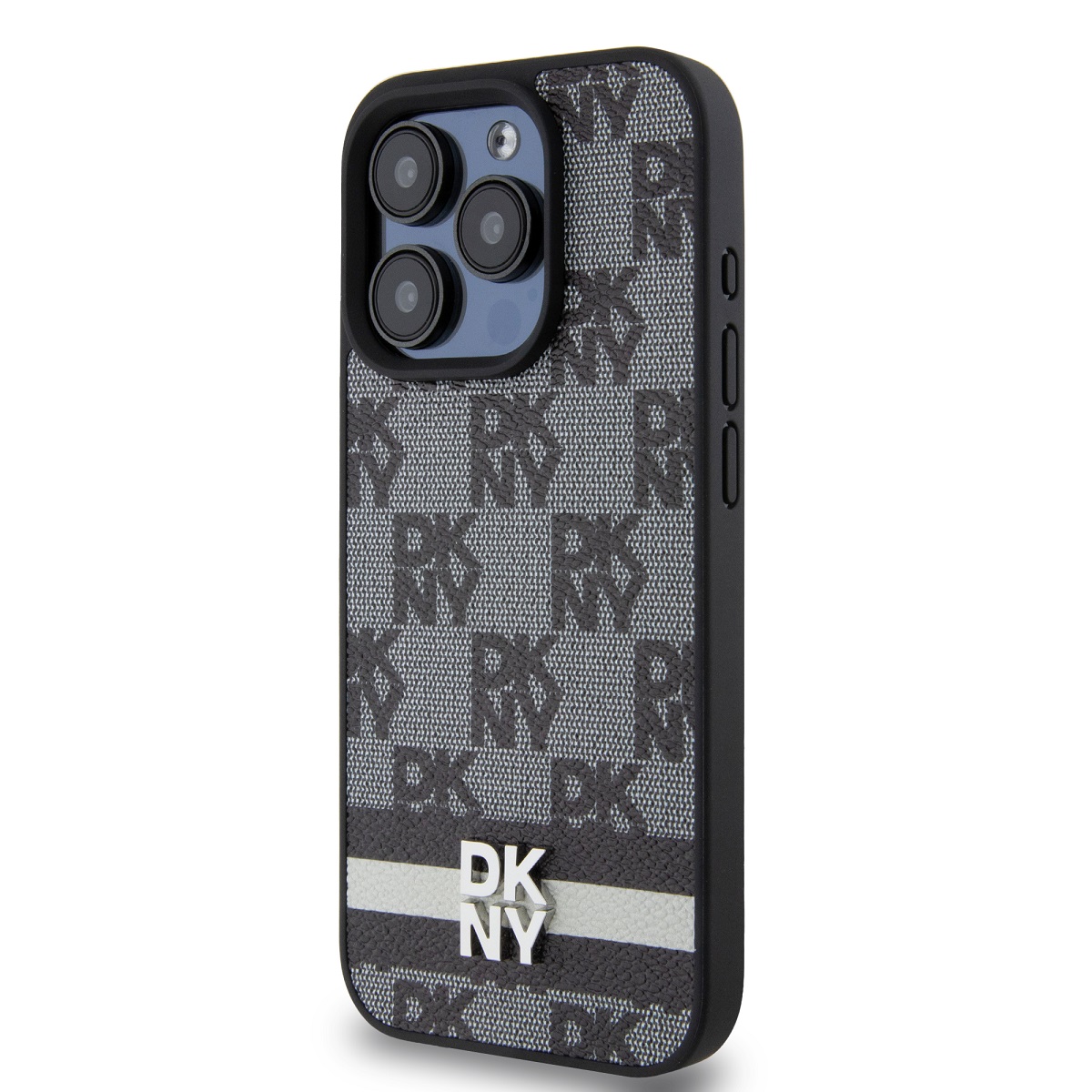 DKNY PU Leather Checkered Pattern and Stripe Zadní Kryt pro iPhone 13 Pro Max Black