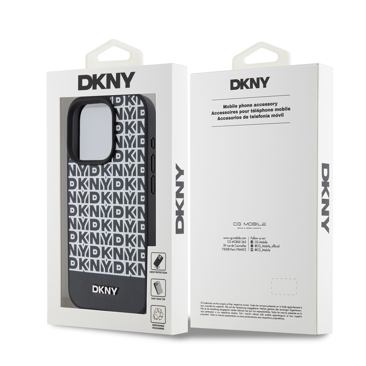 DKNY PU Leather Repeat Pattern Bottom Stripe Zadní Kryt pro iPhone 15 Pro Max Black