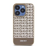 DKNY PU Leather Repeat Pattern Bottom Stripe Zadní Kryt pro iPhone 14 Pro Max Brown