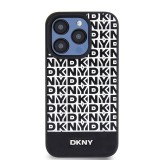 DKNY PU Leather Repeat Pattern Bottom Stripe Zadní Kryt pro iPhone 14 Pro Black