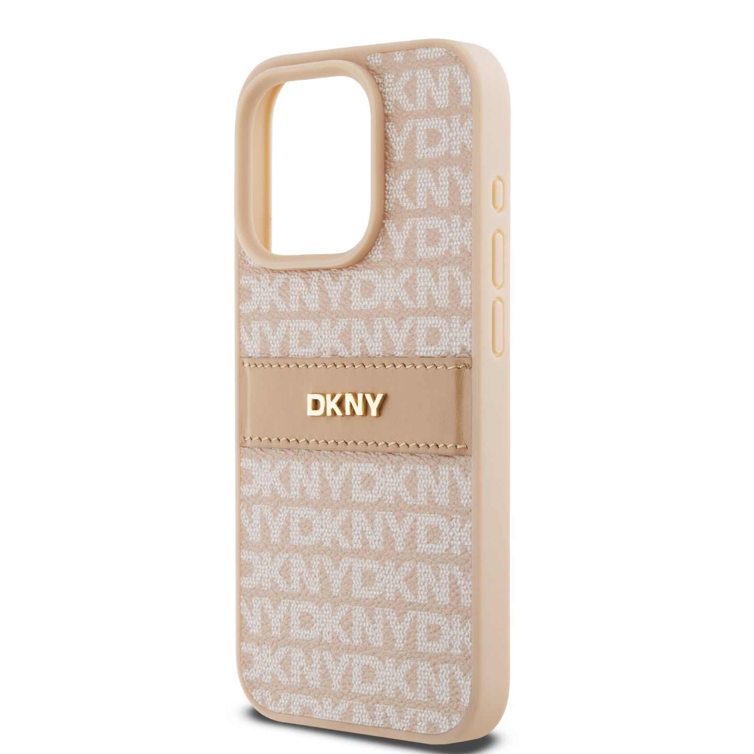 DKNY PU Leather Repeat Pattern Tonal Stripe Zadní Kryt pro iPhone 14 Pro Max Pink