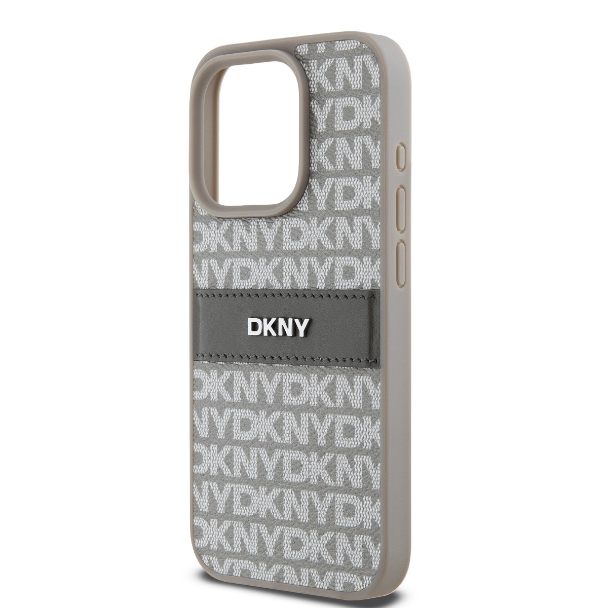 DKNY PU Leather Repeat Pattern Tonal Stripe Zadní Kryt pro iPhone 14 Pro Max Beige