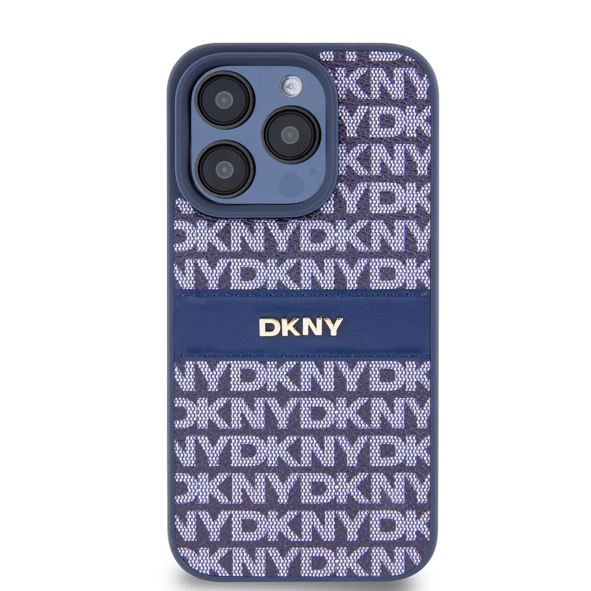 DKNY PU Leather Repeat Pattern Tonal Stripe Zadní Kryt pro iPhone 14 Pro Blue