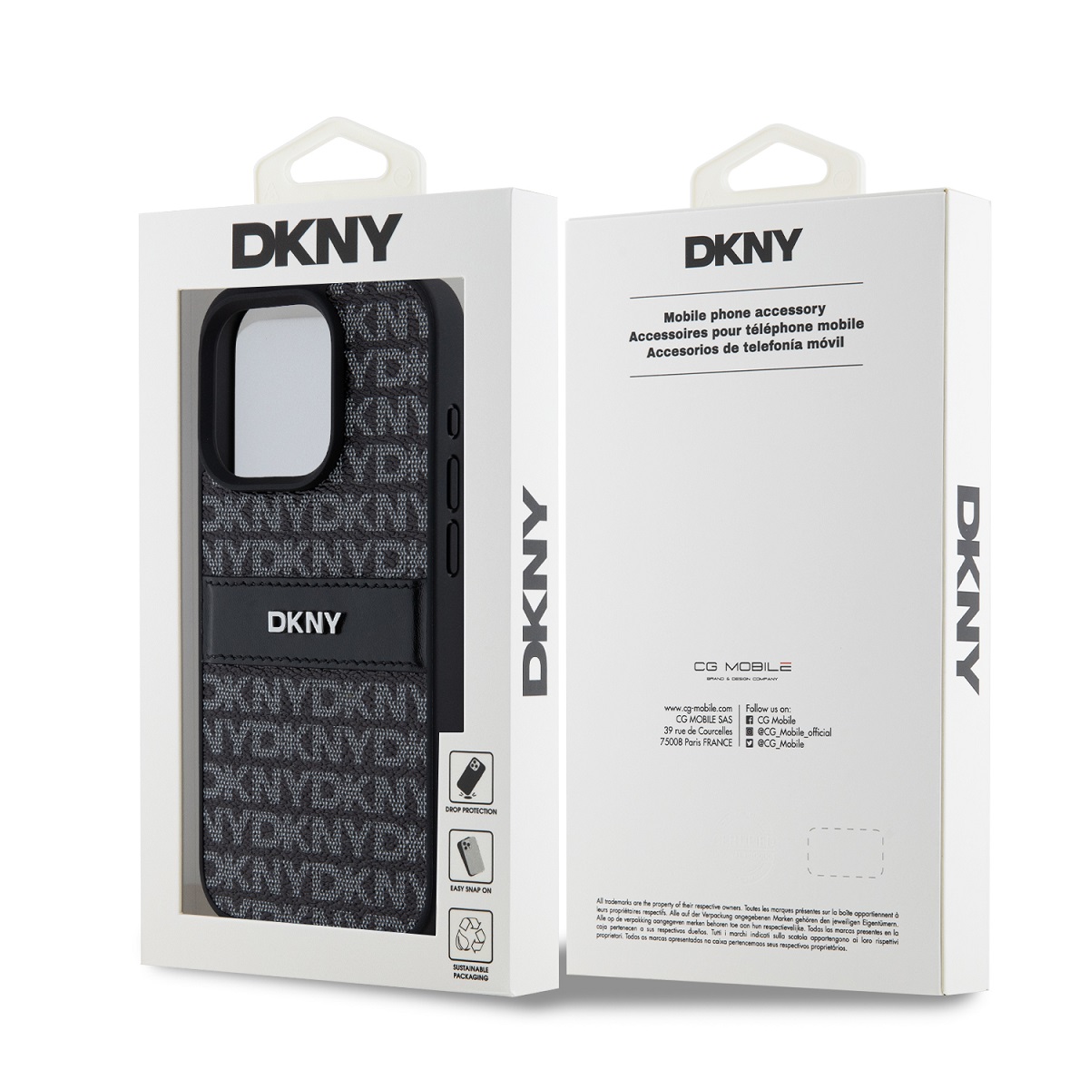 DKNY PU Leather Repeat Pattern Tonal Stripe Zadní Kryt pro iPhone 15 Pro Max Black