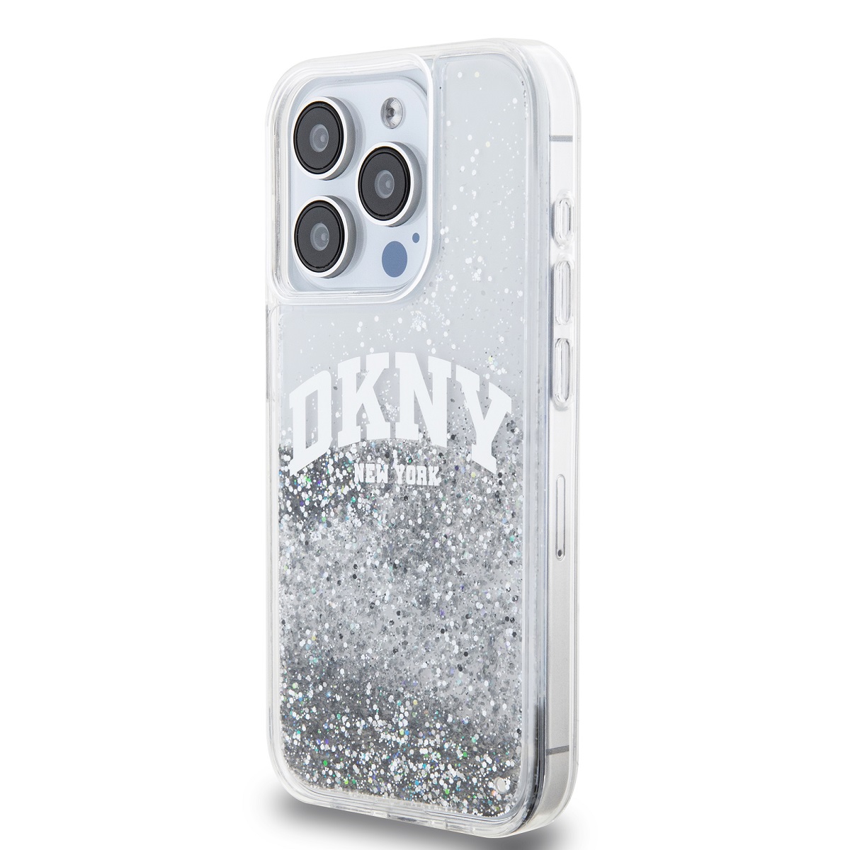 DKNY Liquid Glitter Arch Logo Zadní Kryt pro iPhone 14 Pro Max Transparent