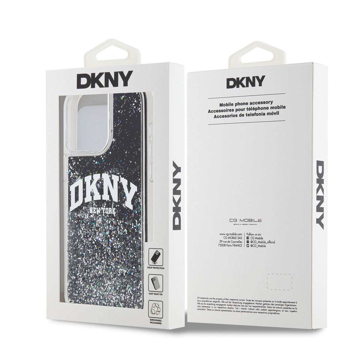 DKNY Liquid Glitter Arch Logo Zadní Kryt pro iPhone 14 Pro Max Black