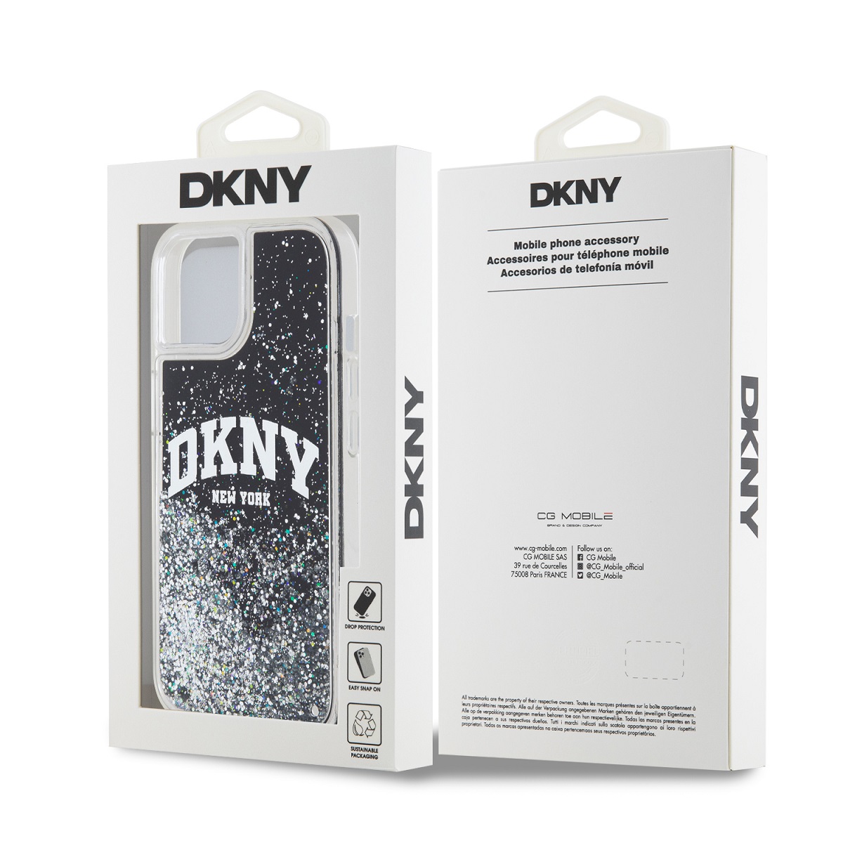 DKNY Liquid Glitter Arch Logo Zadní Kryt pro iPhone 14 Black