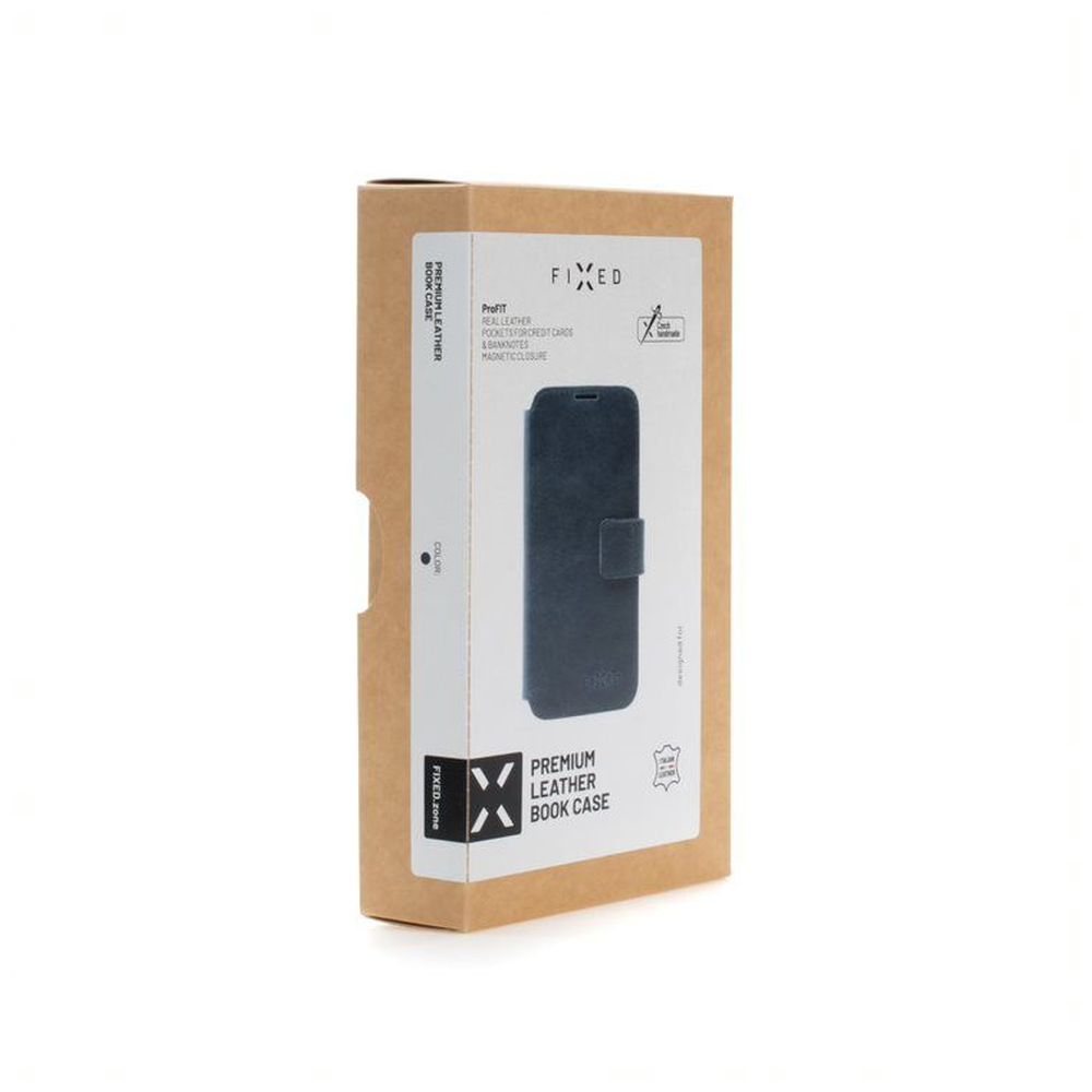 Kožené pouzdro typu kniha FIXED ProFit pro Apple iPhone 4 SE, modré