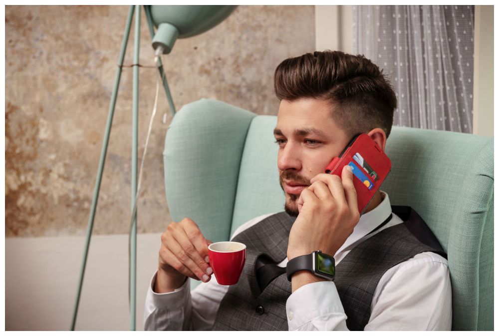 Kožené pouzdro typu kniha FIXED ProFit pro Apple iPhone 4 SE, modré