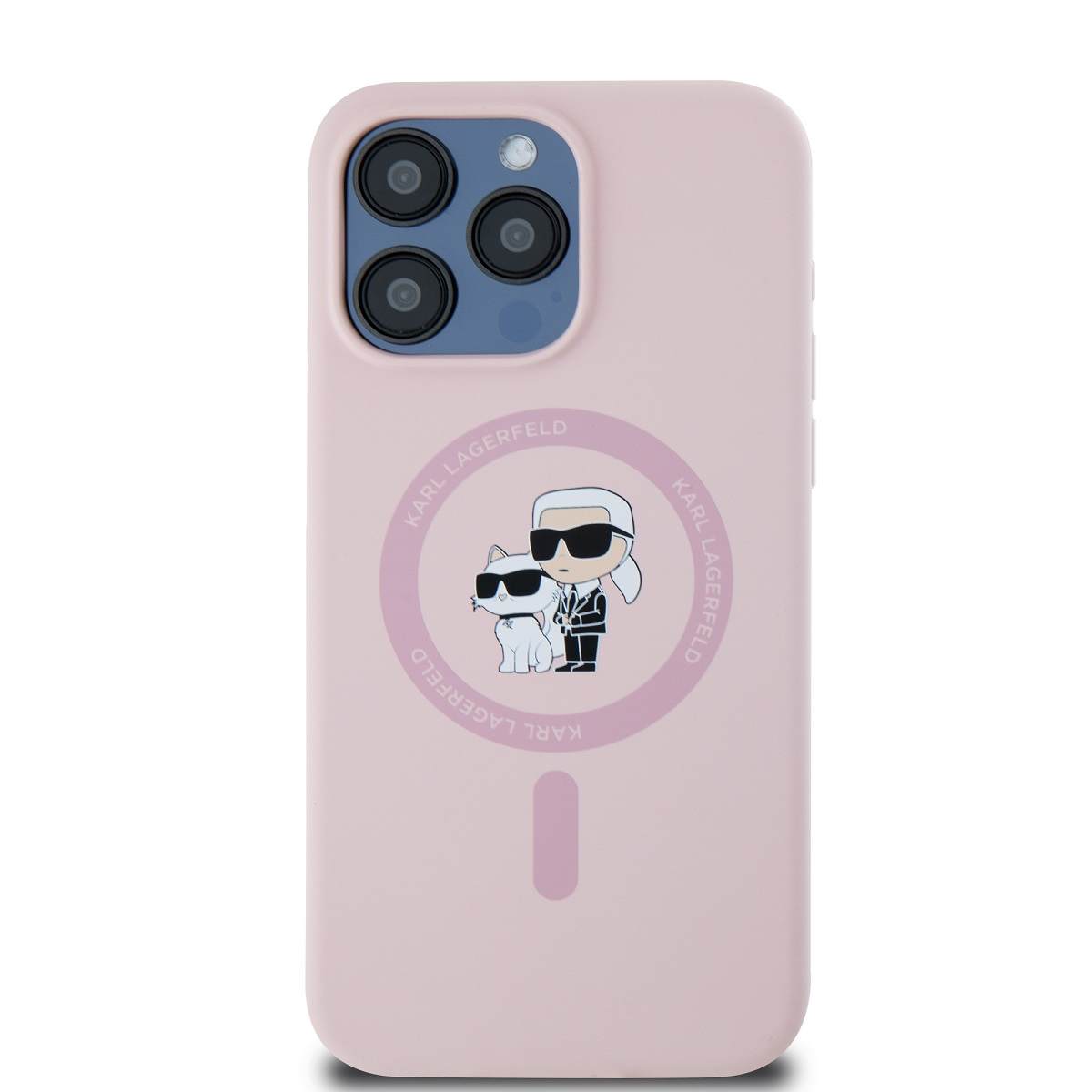 Karl Lagerfeld Liquid Silicone Karl and Choupette Magsafe Zadní Kryt pro iPhone 15 Pro Pink