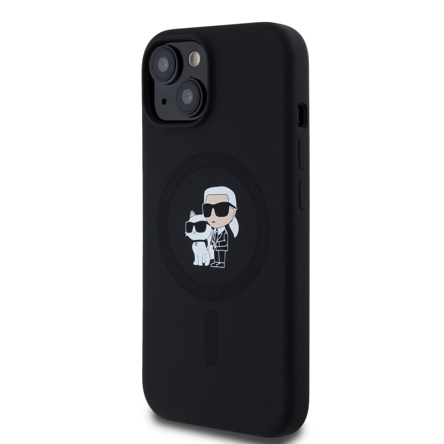 Karl Lagerfeld Liquid Silicone Karl and Choupette Magsafe Zadní Kryt pro iPhone 15 Black