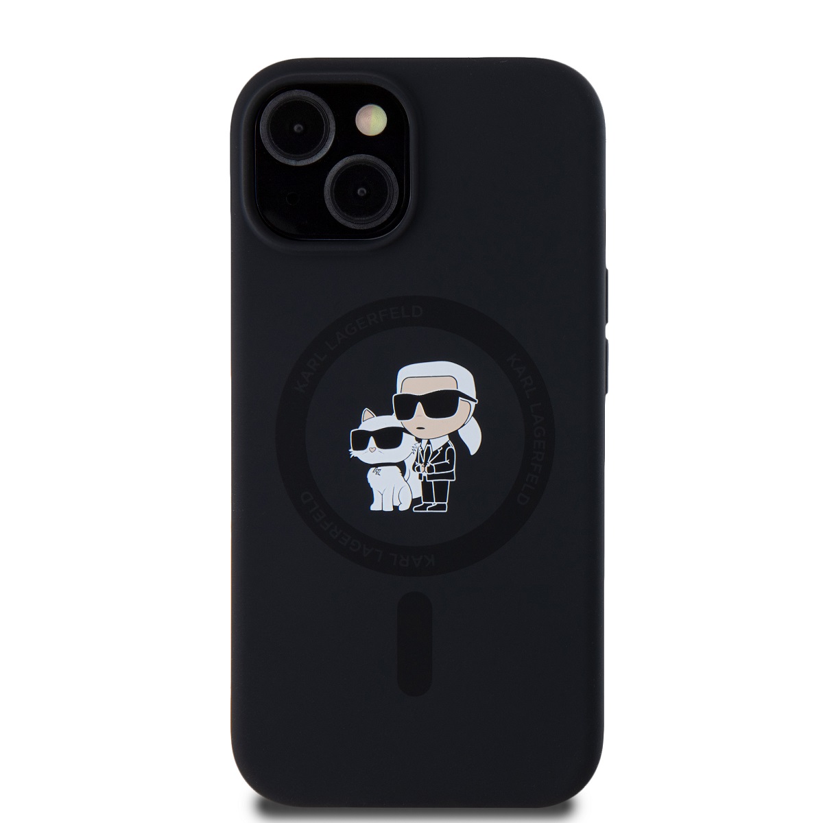 Karl Lagerfeld Liquid Silicone Karl and Choupette Magsafe Zadní Kryt pro iPhone 14 Black