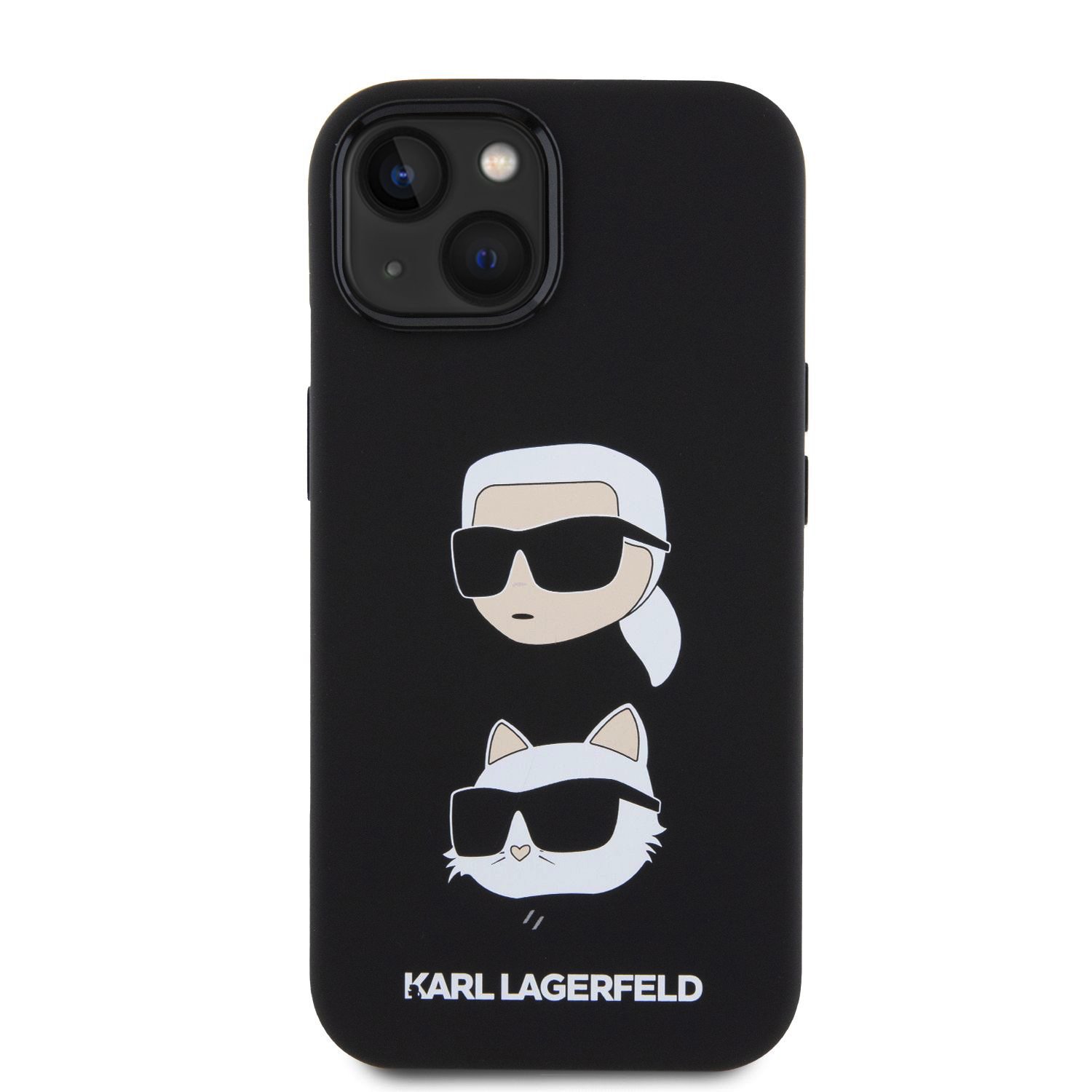 Karl Lagerfeld Liquid Silicone Karl and Choupette Heads Zadní Kryt pro iPhone 15 Black