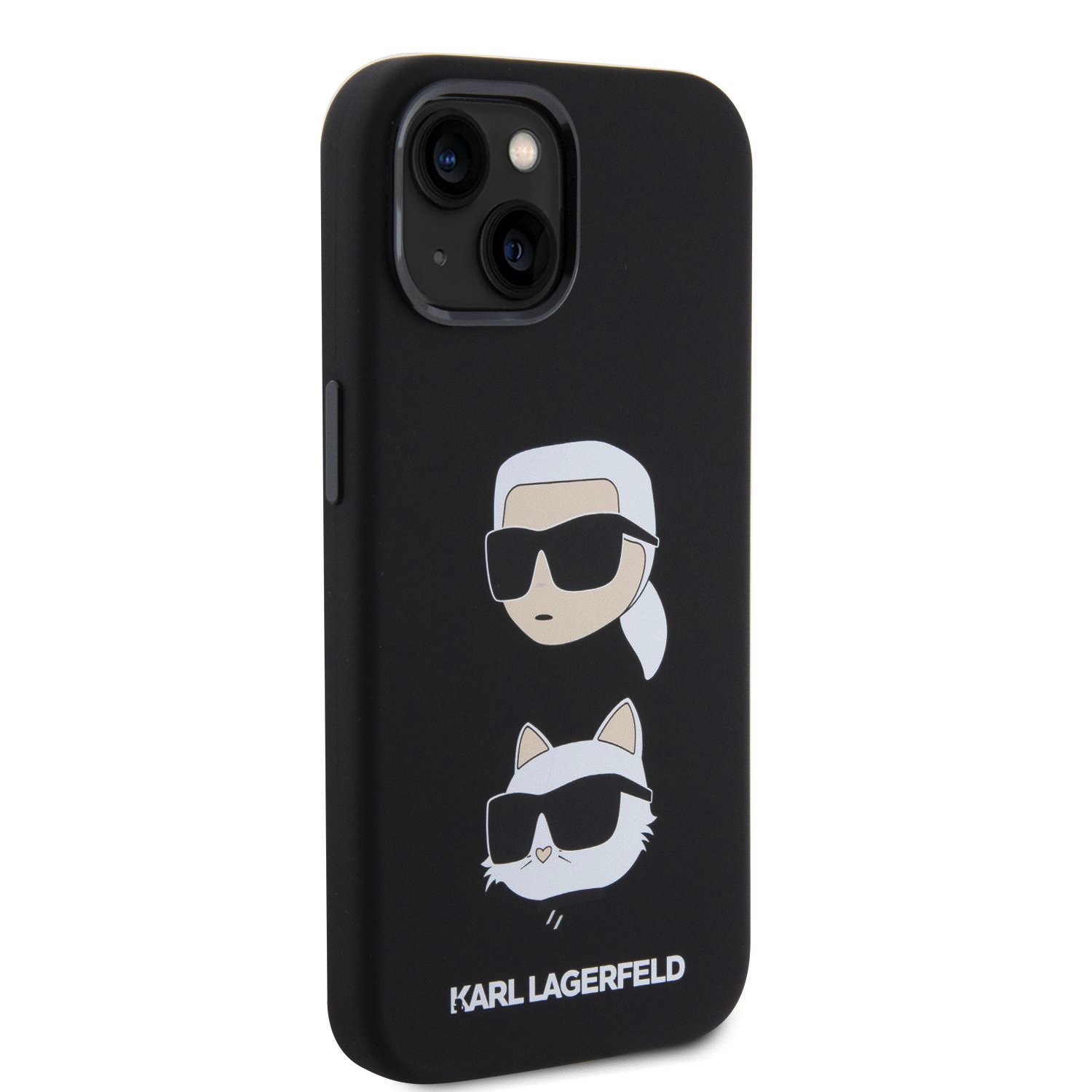 Karl Lagerfeld Liquid Silicone Karl and Choupette Heads Zadní Kryt pro iPhone 15 Black