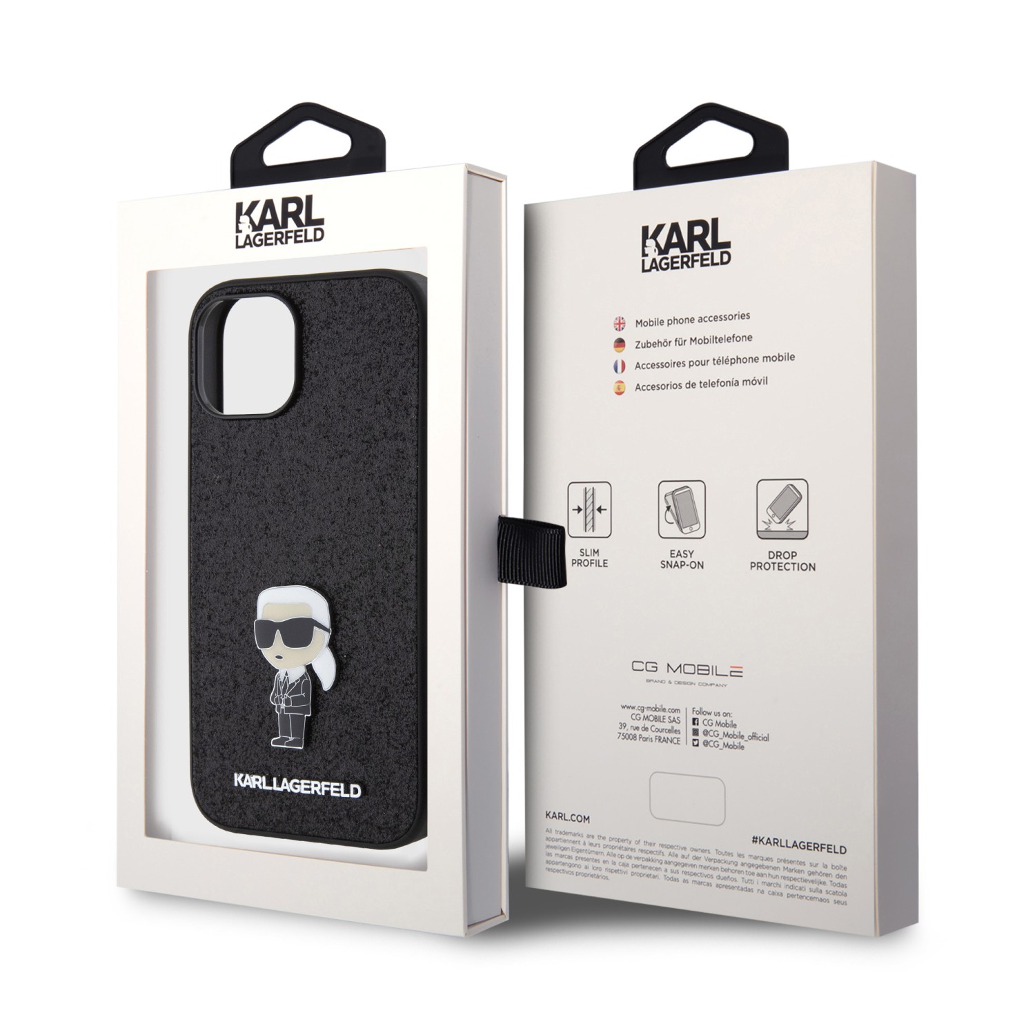 Karl Lagerfeld Fixed Glitter Metal Ikonik Zadní Kryt pro iPhone 15 Black