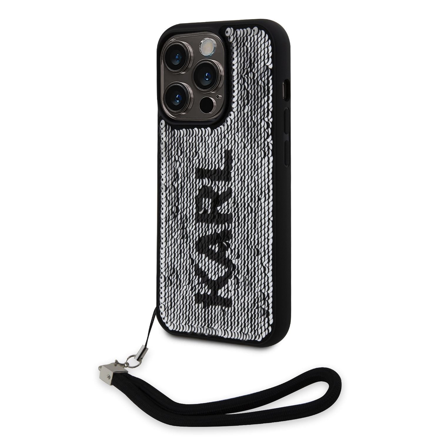 Karl Lagerfeld Sequins Reversible Zadní Kryt pro iPhone 15 Pro Black/Silver