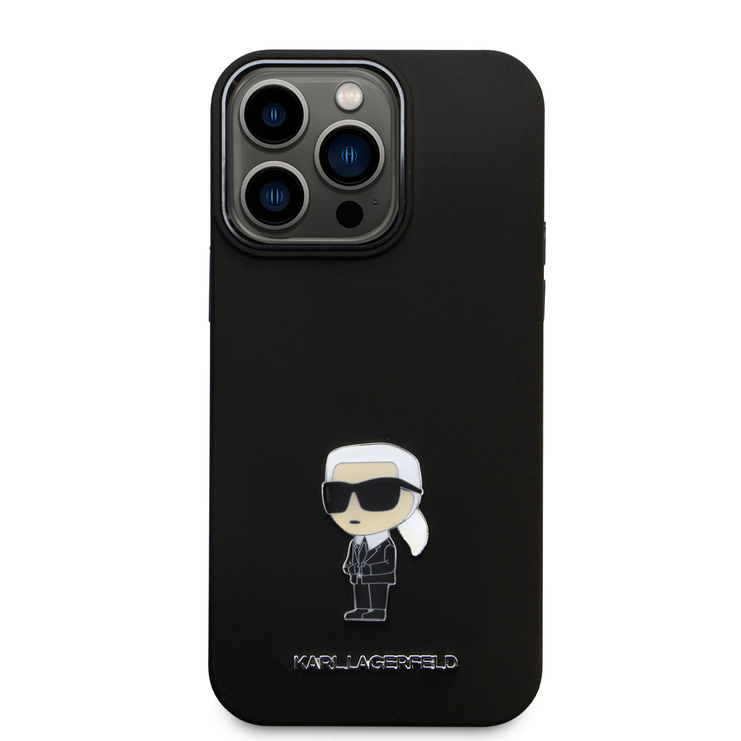 Karl Lagerfeld Liquid Silicone Metal Ikonik Zadní Kryt pro iPhone 15 Pro Max Black