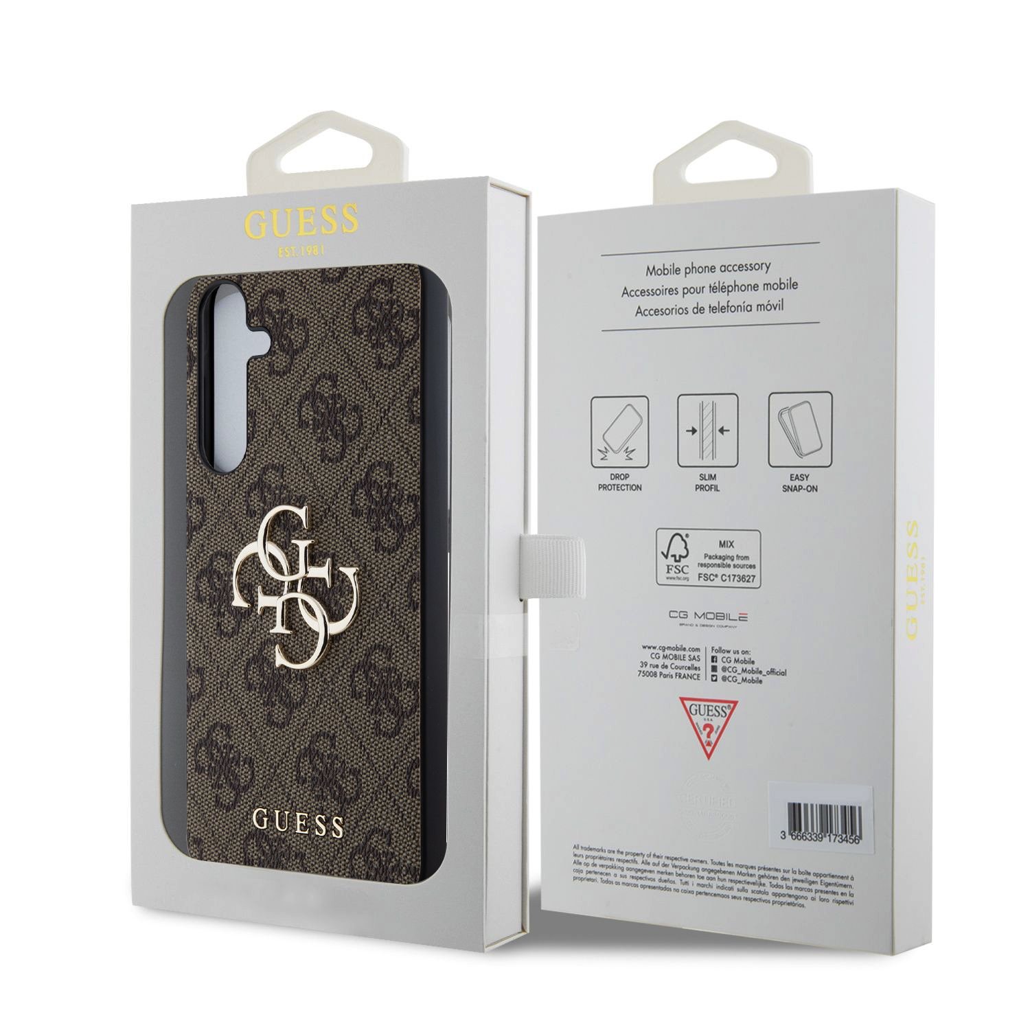 Guess PU 4G Metal Logo Zadní Kryt pro Samsung Galaxy A35 5G Brown