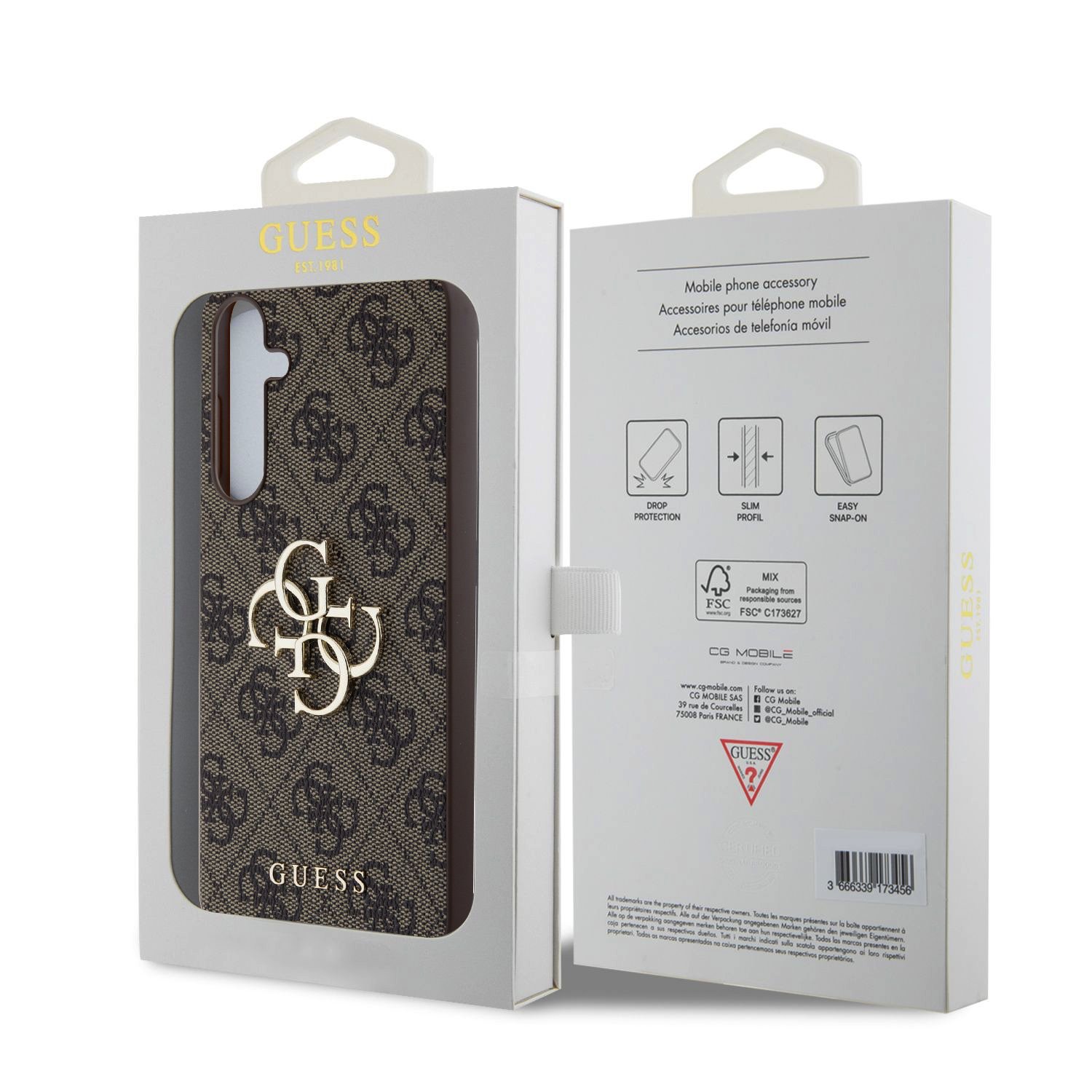 Guess PU 4G Metal Logo Zadní Kryt pro Samsung Galaxy A55 5G Brown