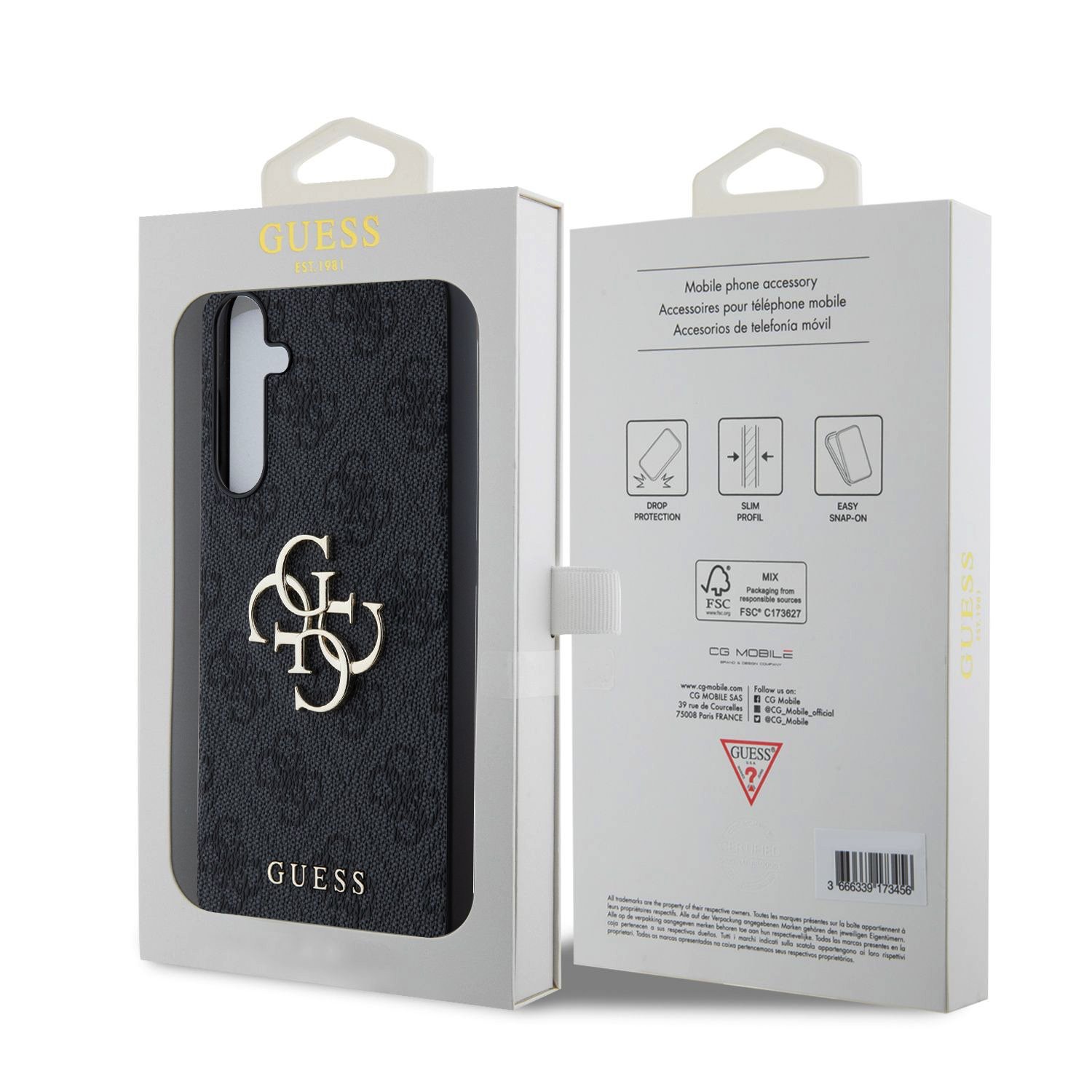 Guess PU 4G Metal Logo Zadní Kryt pro Samsung Galaxy A55 5G Grey