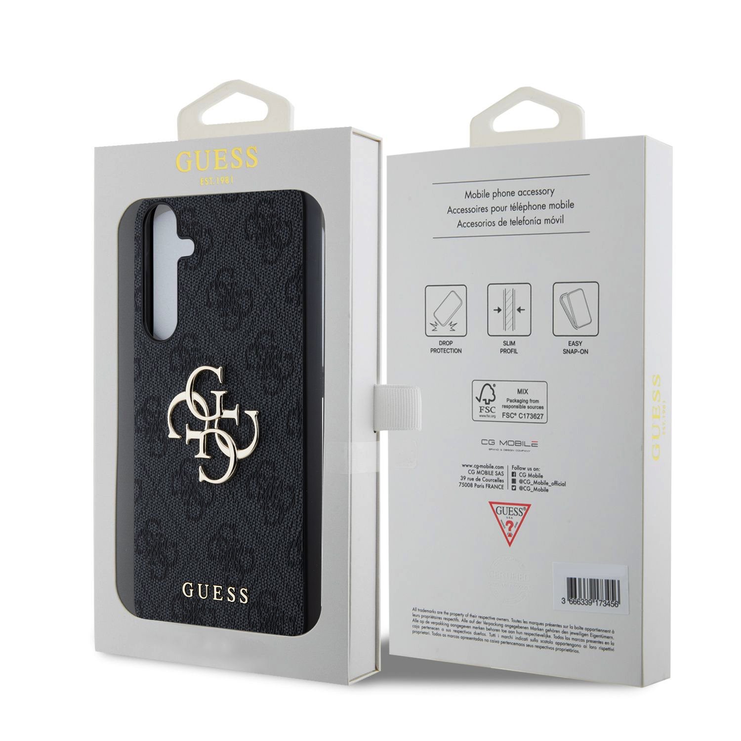 Guess PU 4G Metal Logo Zadní Kryt pro Samsung Galaxy A35 5G Grey