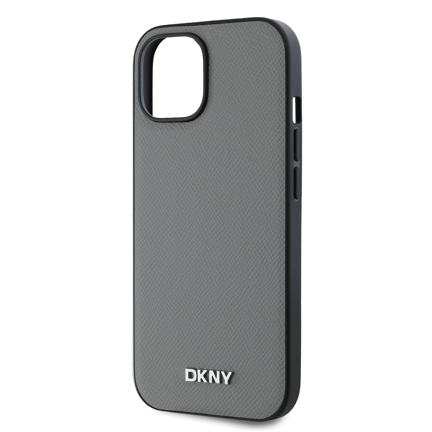 DKNY PU Leather Silver Metal Logo Magsafe Zadní Kryt pro iPhone 15 Grey