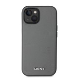 DKNY PU Leather Silver Metal Logo Magsafe Zadní Kryt pro iPhone 14 Grey