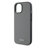 DKNY PU Leather Silver Metal Logo Magsafe Zadní Kryt pro iPhone 14 Grey