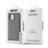 DKNY PU Leather Silver Metal Logo Magsafe Zadní Kryt pro iPhone 14 Grey