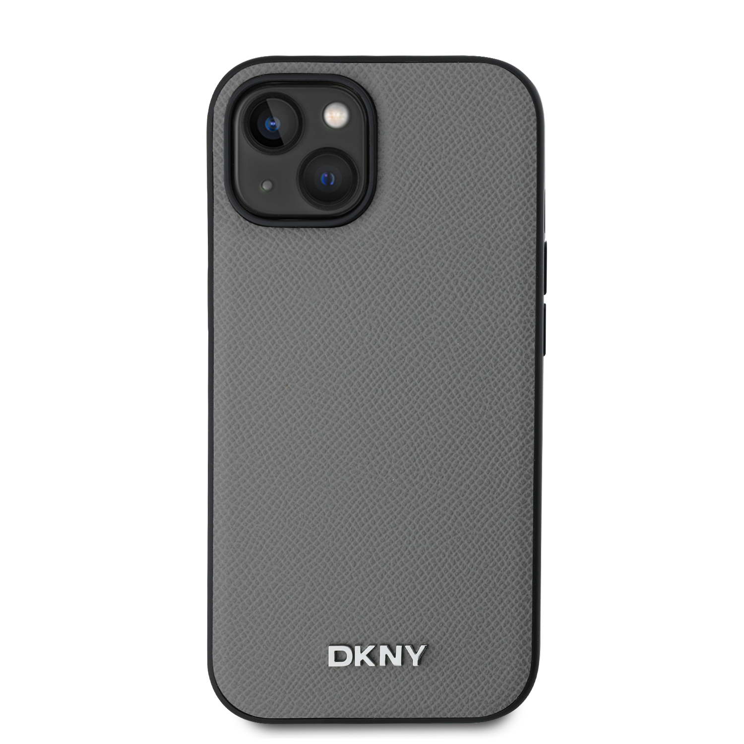 DKNY PU Leather Silver Metal Logo Magsafe Zadní Kryt pro iPhone 14 Grey