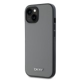 DKNY PU Leather Silver Metal Logo Magsafe Zadní Kryt pro iPhone 13 Grey