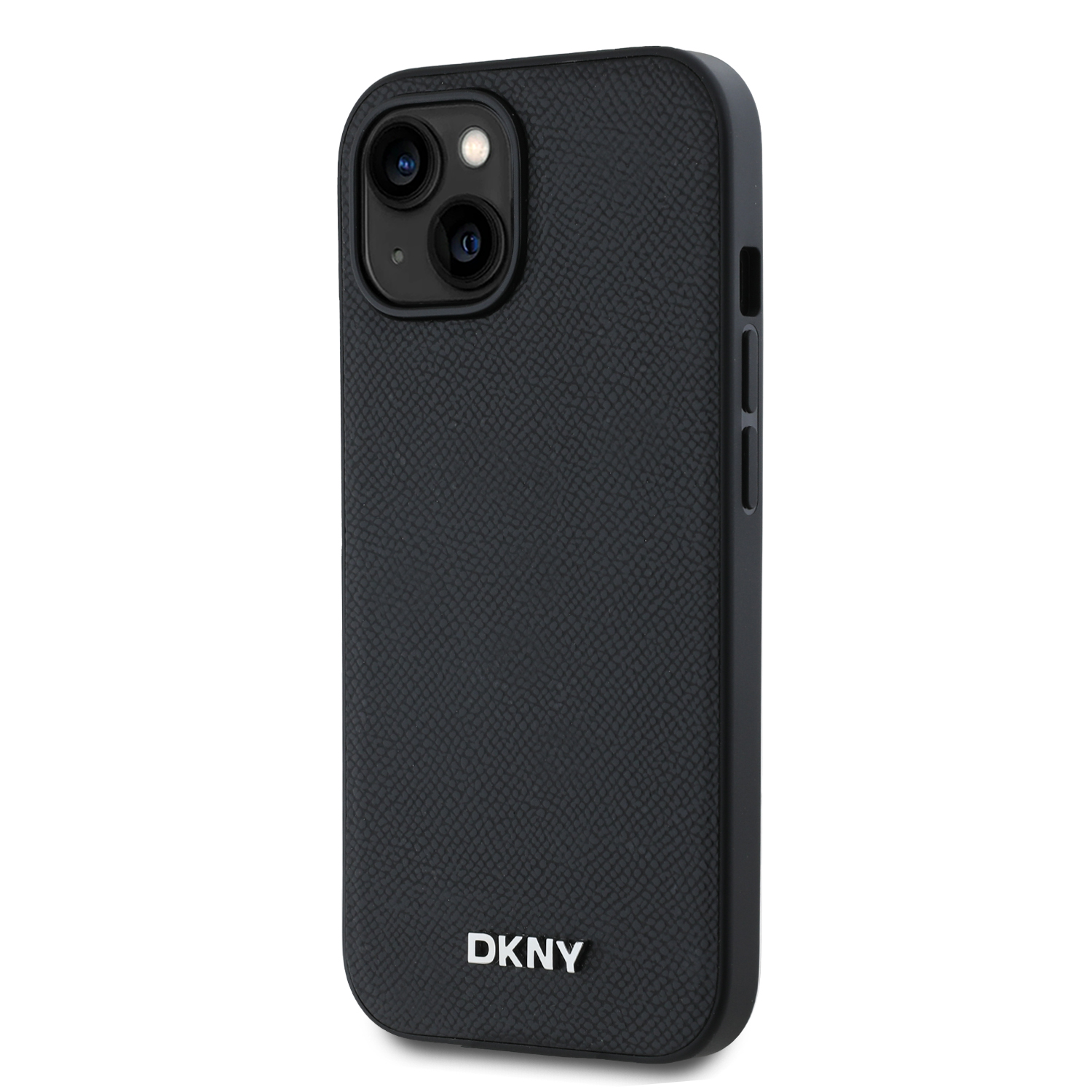 DKNY PU Leather Silver Metal Logo Magsafe Zadní Kryt pro iPhone 14 Black