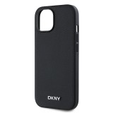 Zadní kryt DKNY PU Leather Silver Metal Logo Magsafe pro Apple iPhone 13, černá