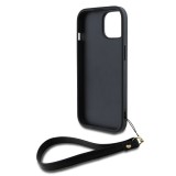 DKNY PU Leather Stack Logo Wrist Strap Zadní Kryt pro iPhone 15 Black