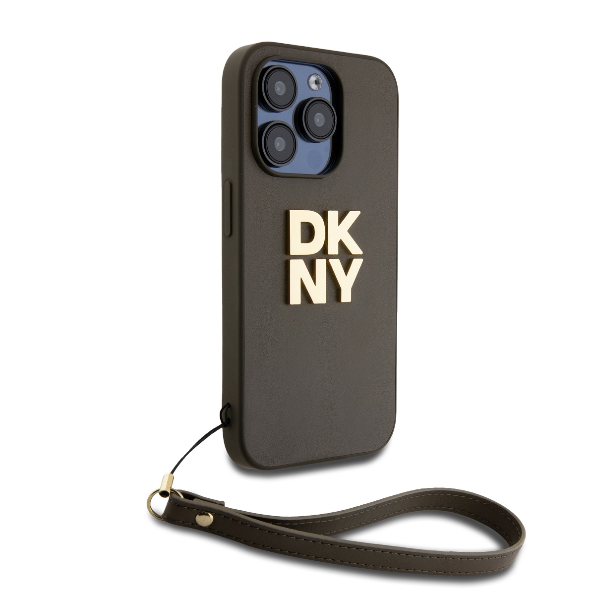 DKNY PU Leather Stack Logo Wrist Strap Zadní Kryt pro iPhone 15 Pro Green