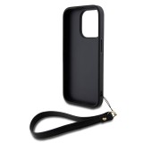 DKNY PU Leather Stack Logo Wrist Strap Zadní Kryt pro iPhone 15 Pro Black