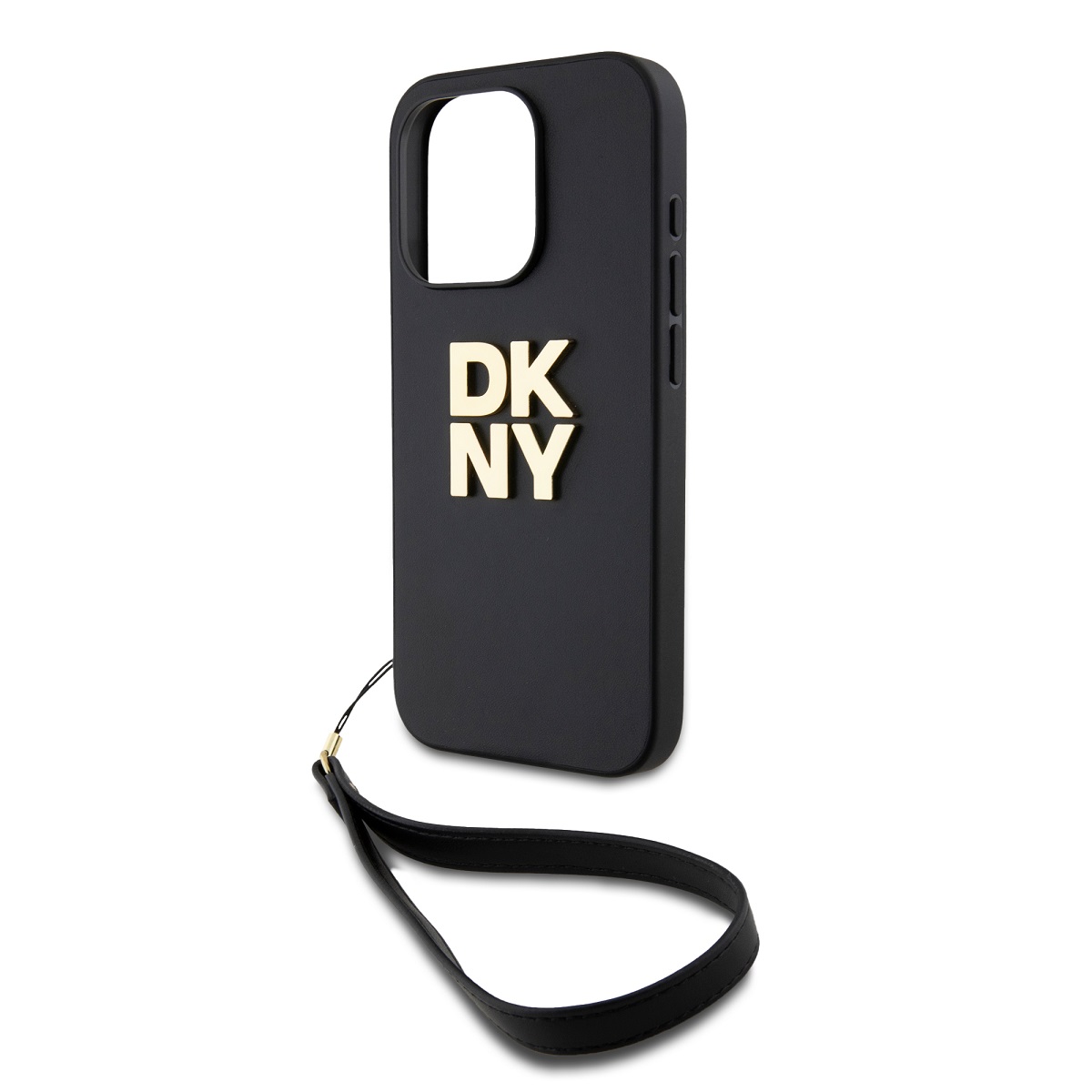 DKNY PU Leather Stack Logo Wrist Strap Zadní Kryt pro iPhone 15 Pro Black