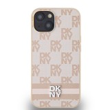 DKNY PU Leather Checkered Pattern and Stripe Zadní Kryt pro iPhone 15 Pink