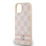 DKNY PU Leather Checkered Pattern and Stripe Zadní Kryt pro iPhone 15 Pink