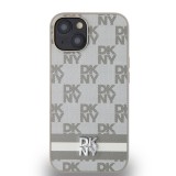 DKNY PU Leather Checkered Pattern and Stripe Zadní Kryt pro iPhone 15 Beige