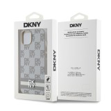 DKNY PU Leather Checkered Pattern and Stripe Zadní Kryt pro iPhone 15 Beige