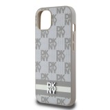 DKNY PU Leather Checkered Pattern and Stripe Zadní Kryt pro iPhone 13 Beige