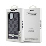 DKNY PU Leather Checkered Pattern and Stripe Zadní Kryt pro iPhone 15 Black