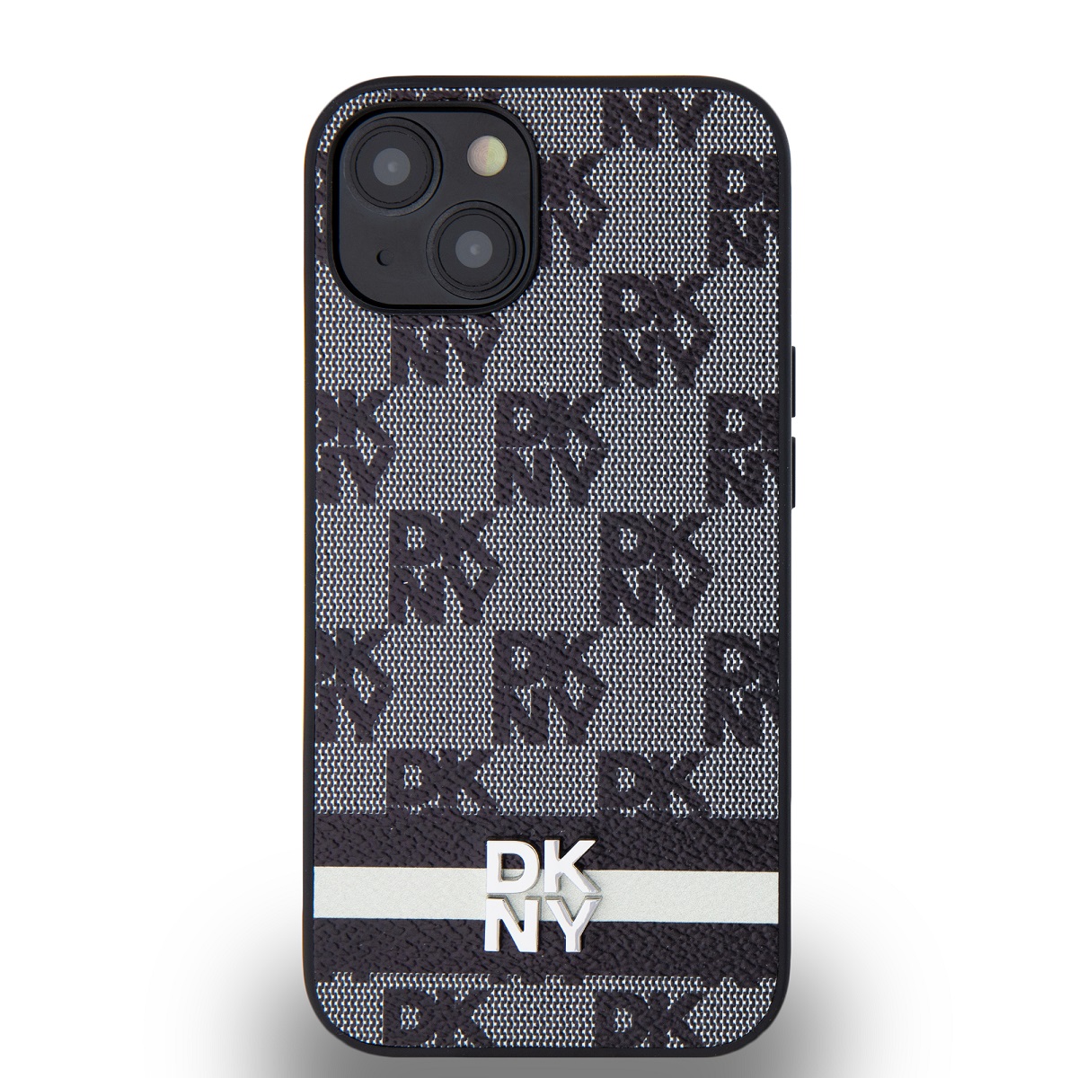 DKNY PU Leather Checkered Pattern and Stripe Zadní Kryt pro iPhone 13 Black