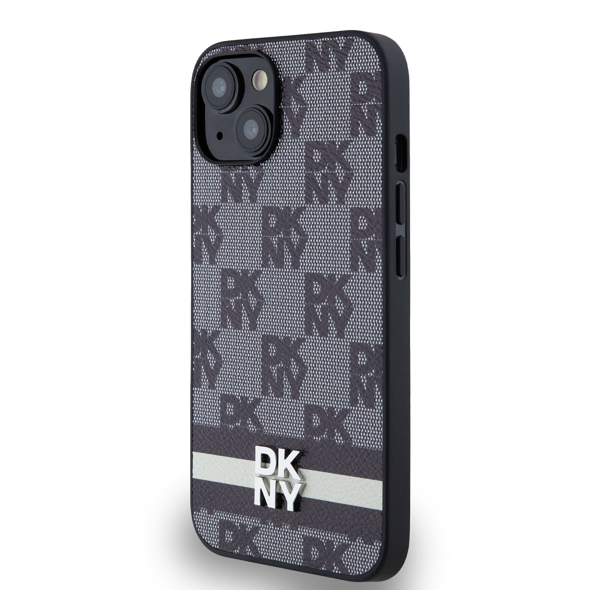 DKNY PU Leather Checkered Pattern and Stripe Zadní Kryt pro iPhone 14 Black