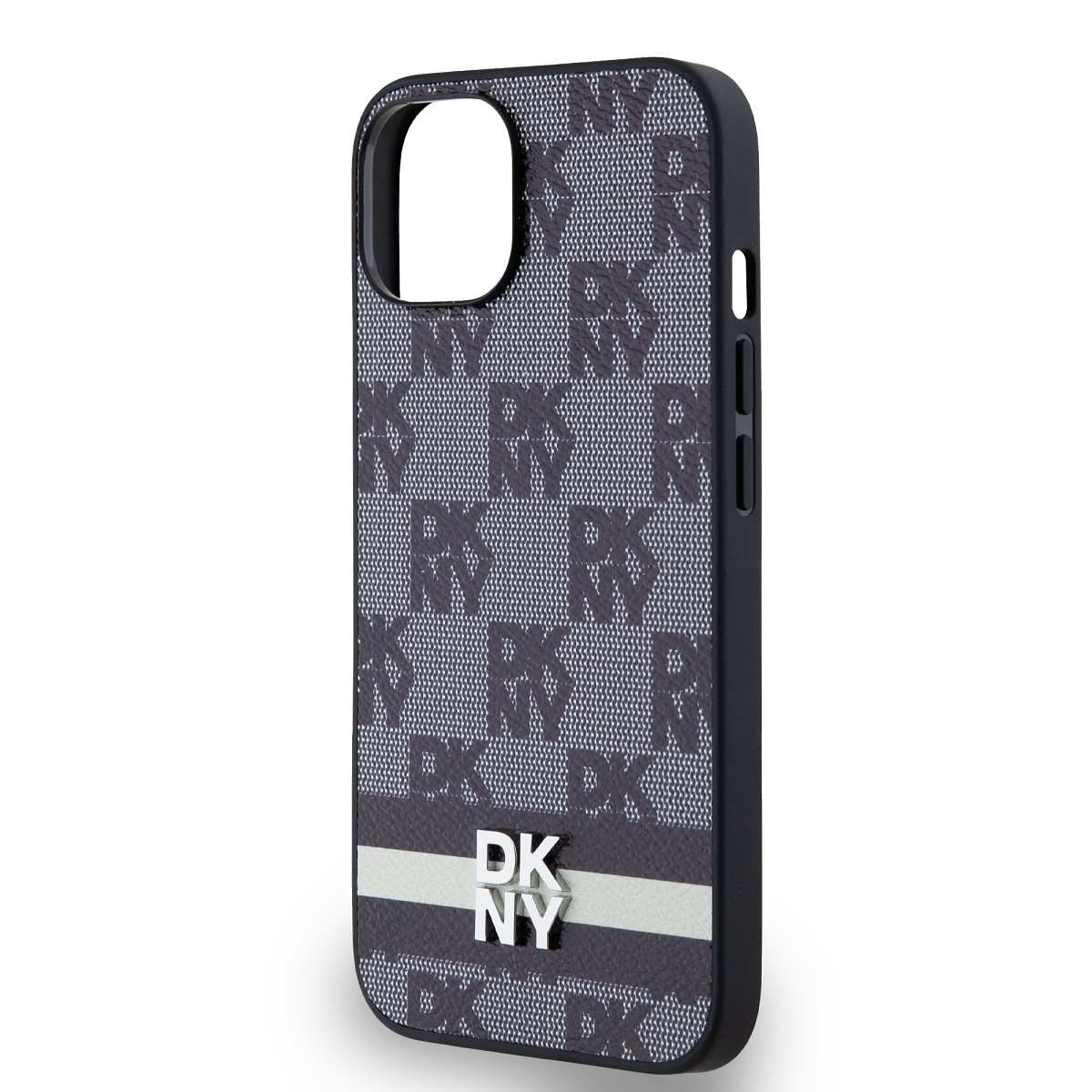 DKNY PU Leather Checkered Pattern and Stripe Zadní Kryt pro iPhone 14 Black