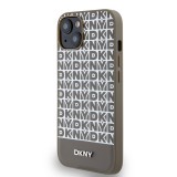 DKNY PU Leather Repeat Pattern Bottom Stripe MagSafe Zadní Kryt pro iPhone 15 Brown