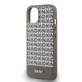 DKNY PU Leather Repeat Pattern Bottom Stripe MagSafe Zadní Kryt pro iPhone 15 Brown